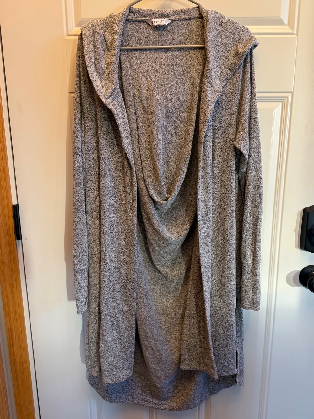 Athleta Heather Gray Harmony II Open Front Hooded Cardigan, Size L